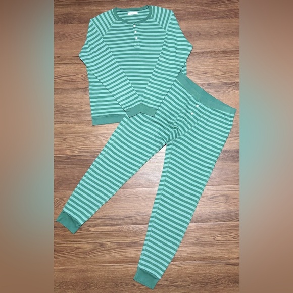 LAKE Men’s Green Striped Pajama Set XL 100% Cotton Lounge Sleepwear